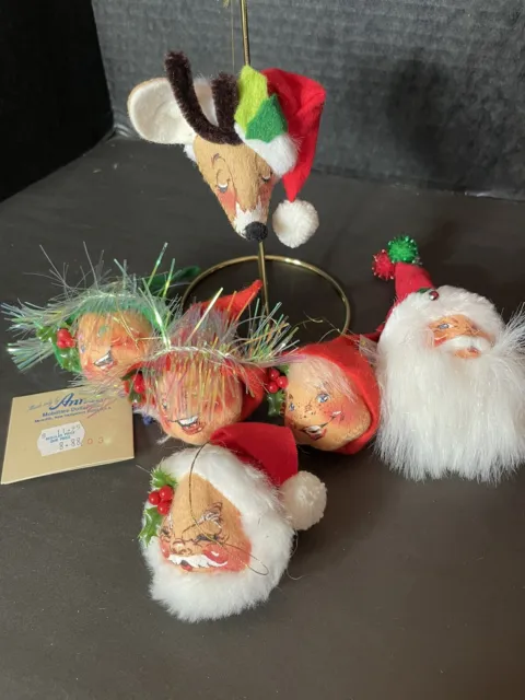 6 Annalee Santa Reindeer Elf Heads Christmas Ornaments 4 from 1981 & 1996 2005