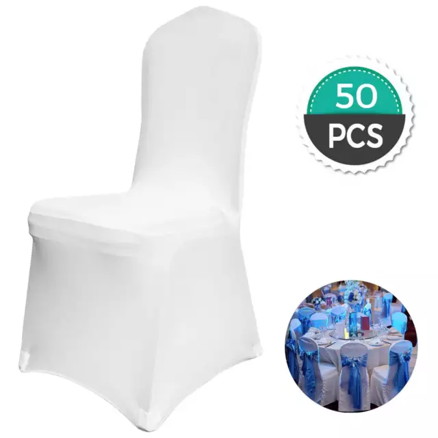 50 PCS White Chair Covers Polyester Spandex Chair Cover For Wedding Party Dining