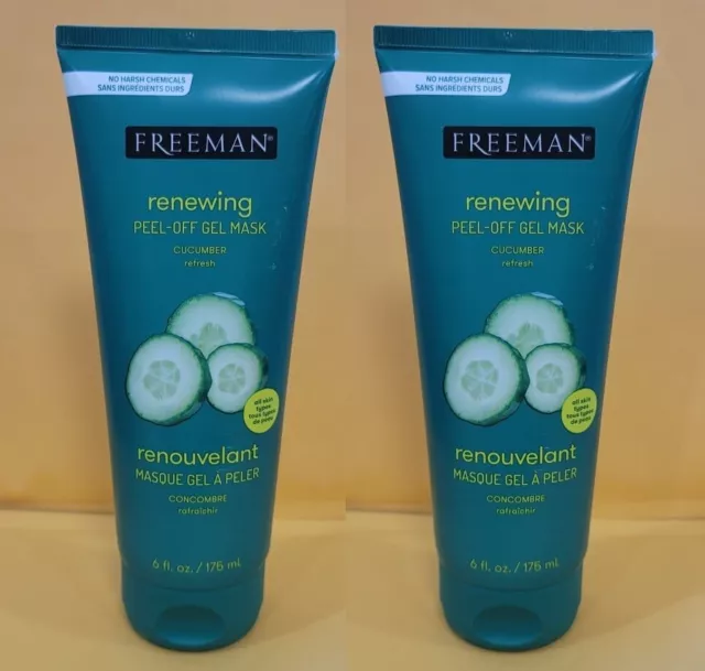 *PACK OF 2* FREEMAN Feeling Beautiful RENEWING Cucumber Peel Off Gel Mask 6 oz