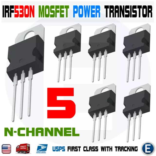5pcs IRF530N IRF530 "IR" Power MOSFET N-Channel 17A 100V Transistor
