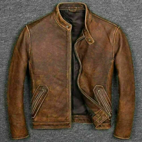Men's Biker Brown Vintage Motorcycle Distressed Cafe Racer Leather Jacket