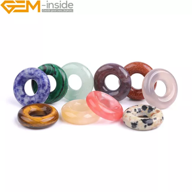 Natural Gemstone Circle Undrilled Donuts Pendant Beads Jewelry Making 20mm