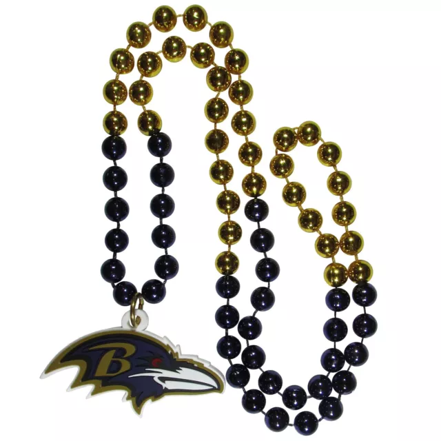 Baltimore Ravens Mardi Gras Beads Necklace w/ Team Logo - NFL Football