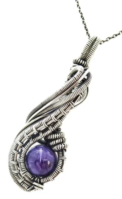 Charoite Pendant, Wire-Wrapped in Sterling Silver; "Comet" Model