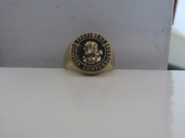 10K Solid Yellow Gold Ring Quarter Century Club President Ben Franklin 13g  sz7+