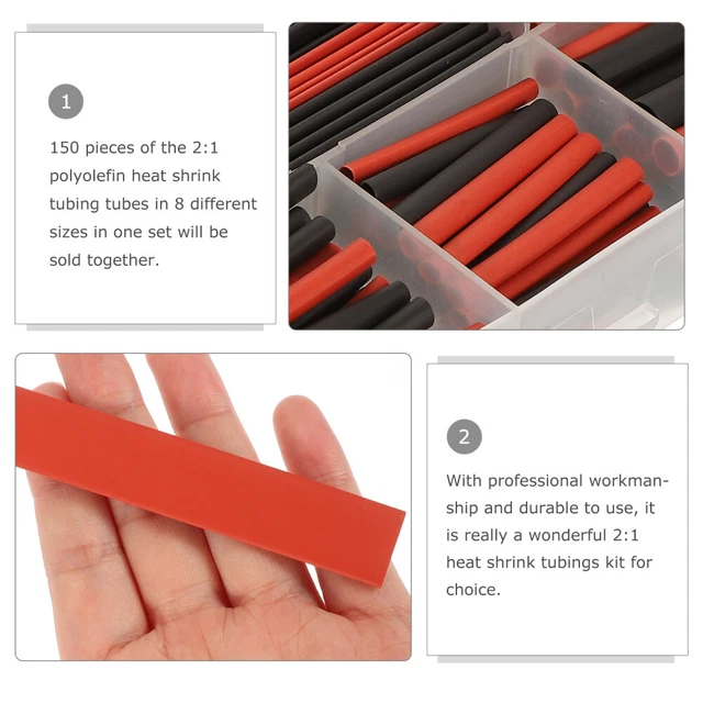 150 Pcs Boxed Polyolefin Heat Shrink Tubing Tubes Halogen-Free 3