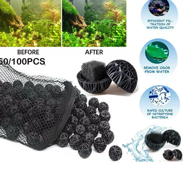 100Pcs Bio Balls Aquarium Marine Fish Tank Pond Sump Filter Media Biological AU
