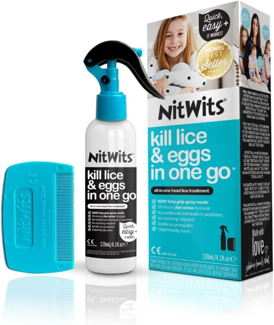 NitWits All-In-One Head Lice Treatment Spray, Kills Nits & Eggs, Includes...