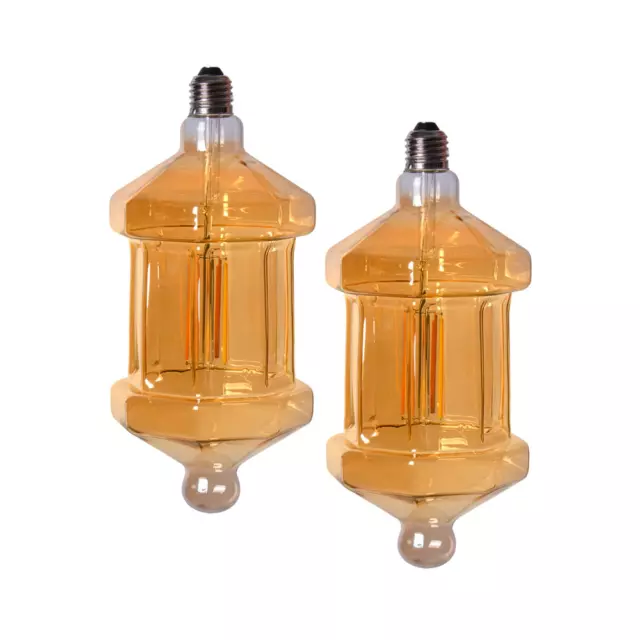 Pair of Edison LED Light Globes Hexagonal 4 Watt Filament Bulbs 27cm, Set of 2