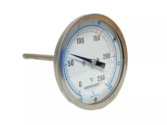 New ASHCROFT 3” BiMetal Industrial Thermometer 4” Stem 0-250°F 30EI60R040
