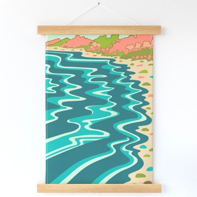 Psychedelic Coastline Waves Tide Wall Hanging Print and Hanger by Spoonflower