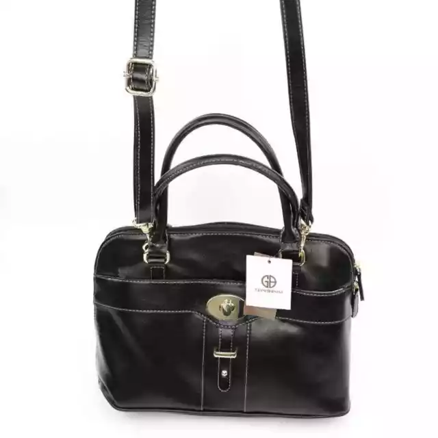 Giani Bernini Womens Glazed Dome Satchel Handbag Black Turn-Lock Zipper OS