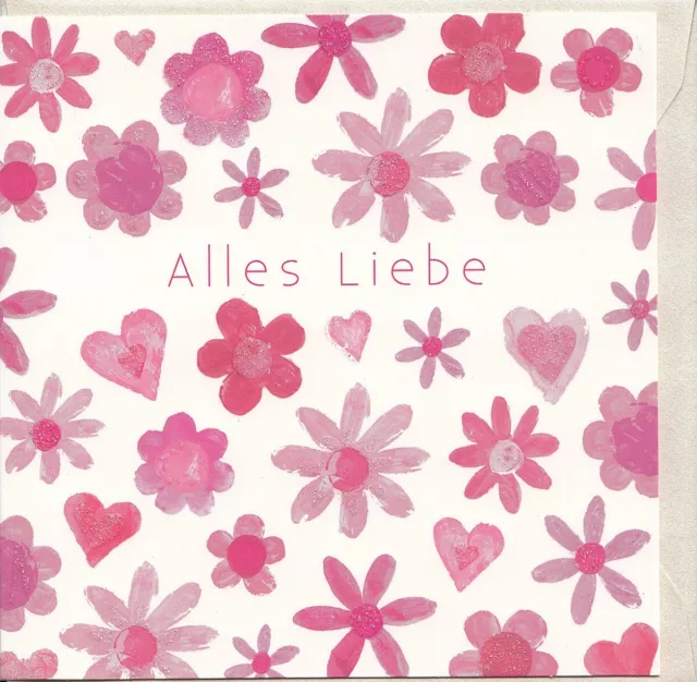 Grußkarte Alles Liebe rosa Blümchen mit Glimmer