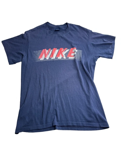 Vintage 80s Nike Blue Label Spell Out T-shirt L Made in USA