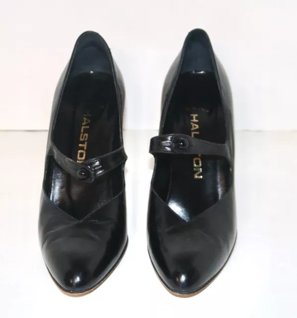 HALSTON black leather high heel shoes 7.5 S ITALY VTG HALSTON black leather high heel shoes 7.5 S ITALY VTG