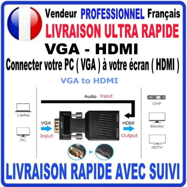 Adaptateur Video Convertisseur Vga Male Vers Hdmi Femelle