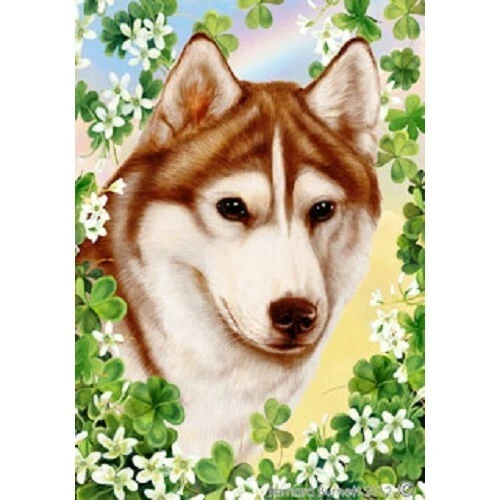 Clover Garden Flag - Brown-Eyed Red and White Siberian Husky 312301