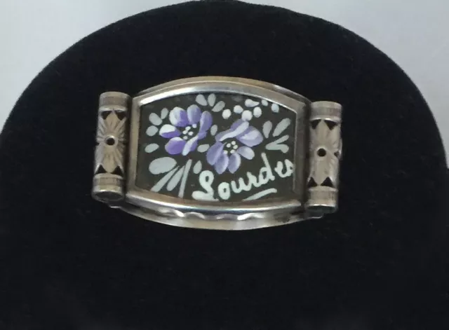 Jolie Broche Florale En Argent/ Peinte Main/ Lourdes/ Annees 1930