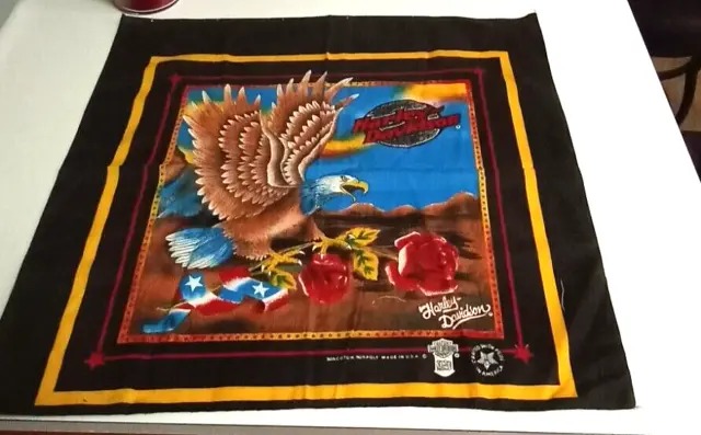 HARLEY DAVIDSON Eagle with Roses Vintage Handkerchief Scarf Bandana Made In USA