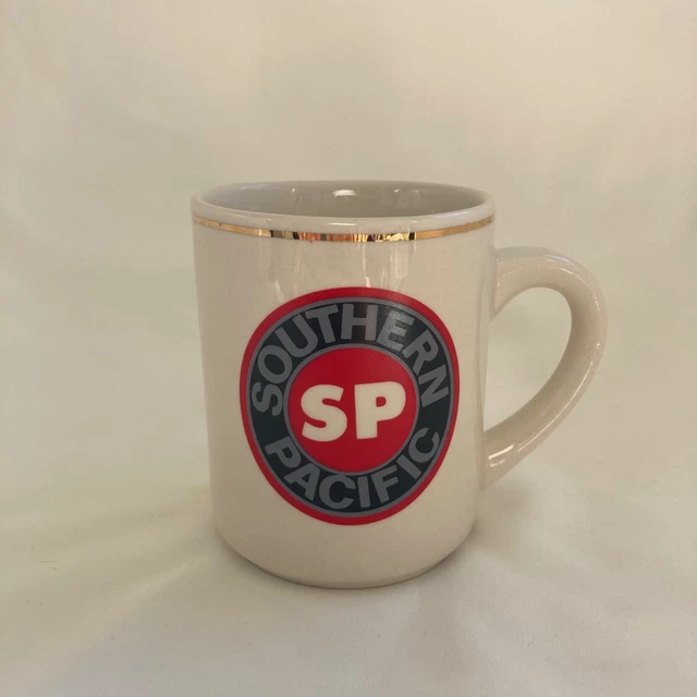 Southern Pacific Lines Vintage Train Mug Coffee Cup - Gold Trim Rim