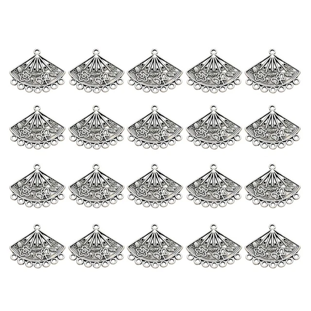 20PCS Flowers Carved Hand Fan Charms Alloy Fan Charms Pendants DIY Jewelry