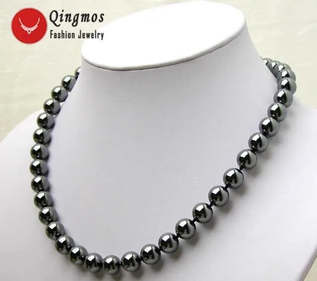 10mm Round Natural Black Magnetic Hematite Necklace for Women 18" Choker Jewelry