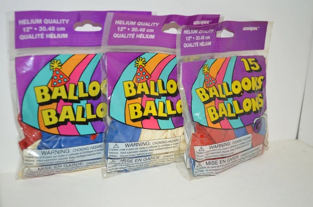 45 CT BALLOONS 3 PKS Unique HELIUM Quality Natural Rubber Latex Red White BLUE