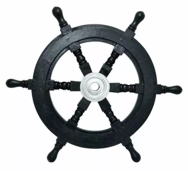 Handmade Nautical Black Wooden Ship Wheel 18 Inch Wall Vintage Collectible Decor