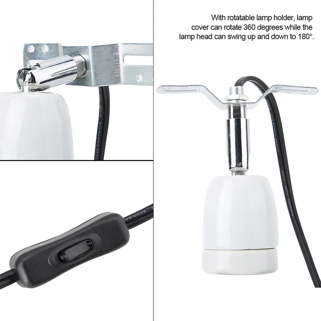 E27 Rotatable Reptile Pet Clip Heat Lamp Bulb Base Socket Holder 300W 110-24 Smo