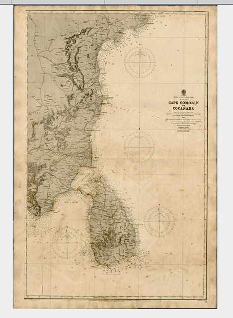 ANTIQUE  ADMIRALTY  CHART. No. 828. CEYLON, SOUTH INDIA. 1898 Edition.