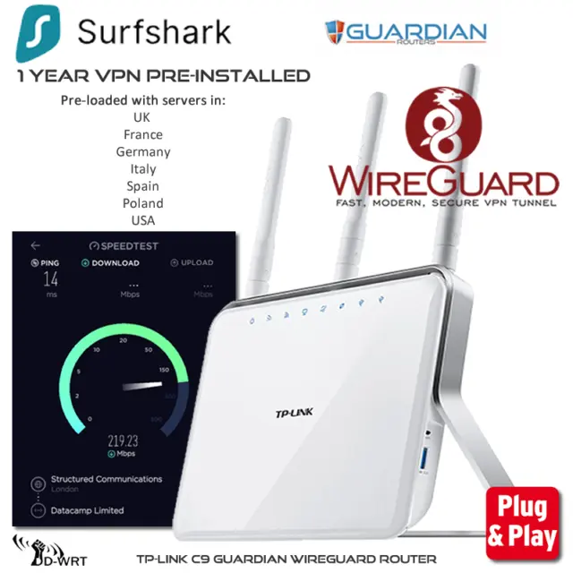 TP-Link C9 Guardian Wireguard Pre-Configured VPN Router +1 Year Surfshark VPN