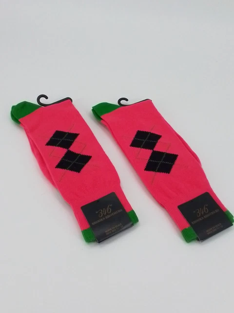 NWT 346 BROOKS BROTHERS Cotton Blend Men's Argyle DRESS Socks PINK 2 Pair