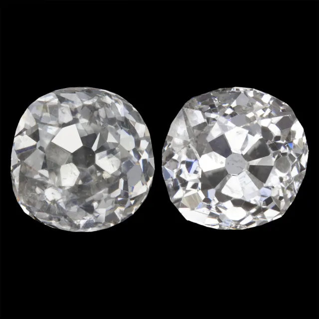 1.34ct OLD MINE CUT DIAMOND STUD EARRINGS F-G SI2 ANTIQUE MATCHING PAIR NATURAL