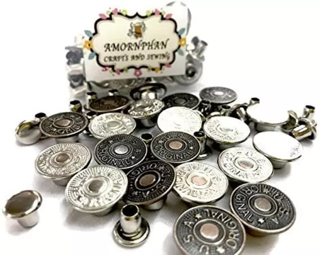 AMORNPHAN 20 Sets Jean Clips Snap Tack Metal Buttons Replacement with Rivets and