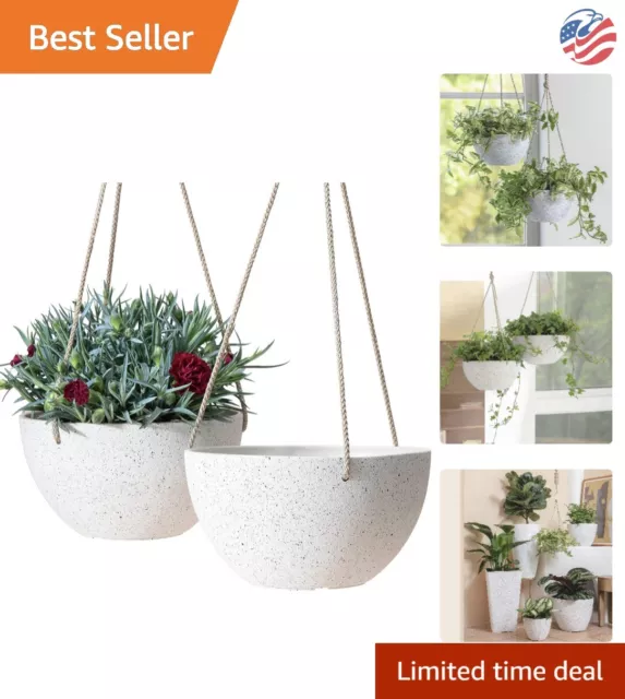 Weather-Resistant Hanging Planters - Speckled White - 8 Inch - Lightweight