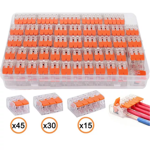 90x For Wago 221 Electrical Connectors Wire Block Clamp Terminal Cable Reusable