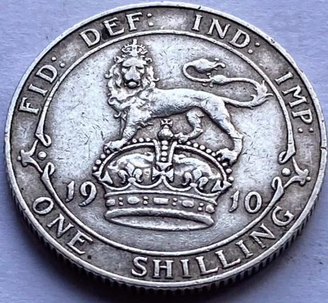 1910 Shilling - Edward VII British Silver Coin / Quite Nice /  #190