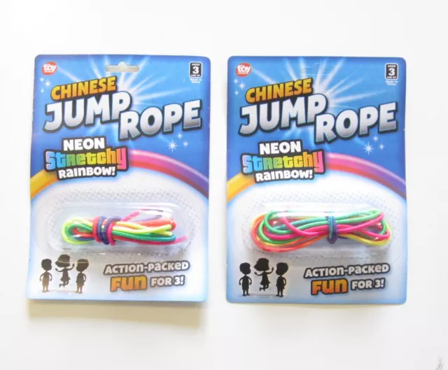 2 New Chinese Jump Ropes Multi Colored Neon Elastic Jump Rope Classic Toy