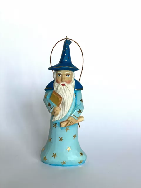 Hand Carved Wooden Christmas Ornament Wizard