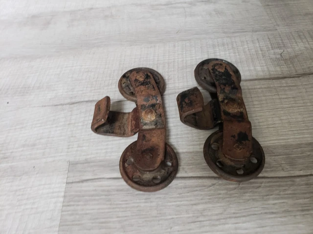 Lot Of 2 Vintage Antique Iron Barn Door Track Roller Hangers 2