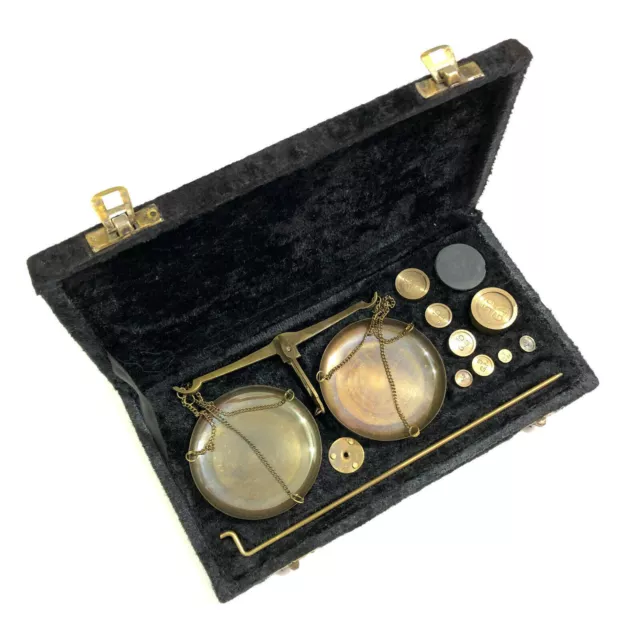 Antique Brass Jewelry Scale with Velvet Box Goldsmith Weight Balance (100 gram)