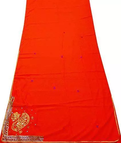 Indisch Orange Sari Seide Mischung Kunst Stoff Jahrgang Gestickt Saree SI21031