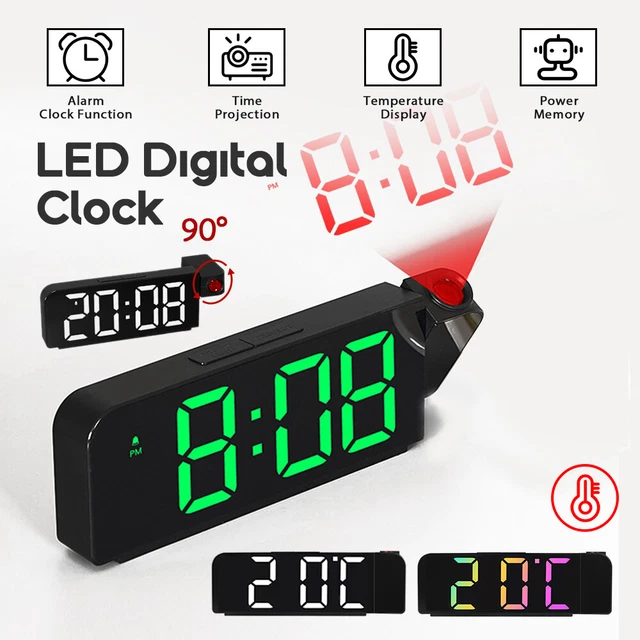 LED DIGITAL CLOCK Time Projection Large Screen Alarm Clock Temperature ...
