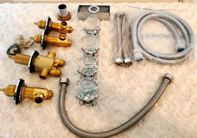 Silver Bathroom Crystal Knobs Vanity Basin Plumbing Hardware Missing Faucet LOT