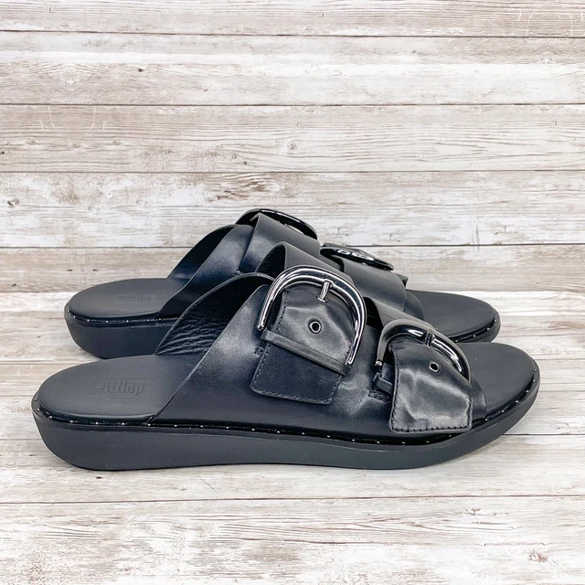 FITFLOP Shoes Womens 8 Gracie Sandal Black Leather Buckle Side Comfort Slip On 2