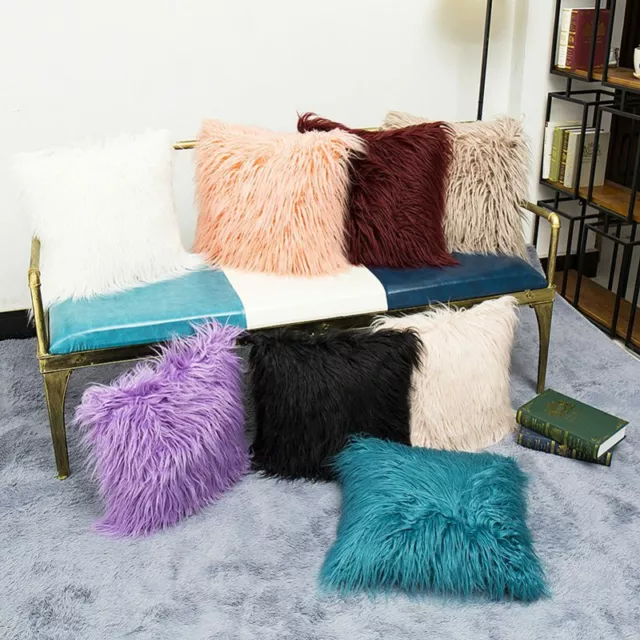 Soft Faux Fur Throw Pillow Case Fluffy Plush Sofa Cushion Cover 45x45cm