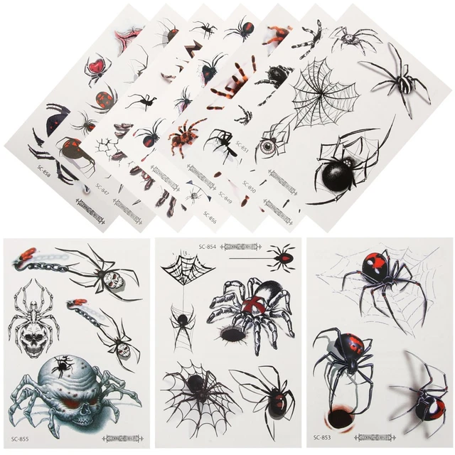 Pack De 10 Hojas De Tatuajes Temporales De Arañas Y Telarañas – Pegatinas Faciales De Halloween – Realistas, Fáciles De Aplicar Y Quitar – Accesorios De Cosplay Y Carnaval