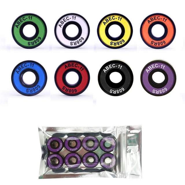Lot De 8 Roulements ABEC11 Pour Skateboard Et Scooter – Haute Vitesse, Roulement à Billes 608, Acier Résistant, Noir Ou Rouge