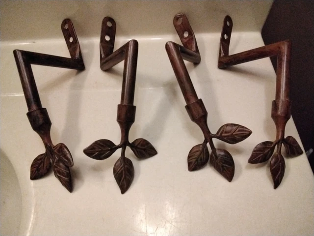 VINTAGE Drapery Holders Holdback Leaves Tie Back Curtain Hooks Set Of 4 2