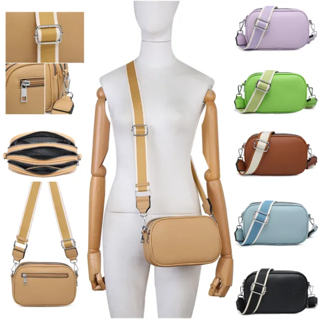 Plain front Woman Faux Leather Small Cross Body Shoulder matching Canvas Strap